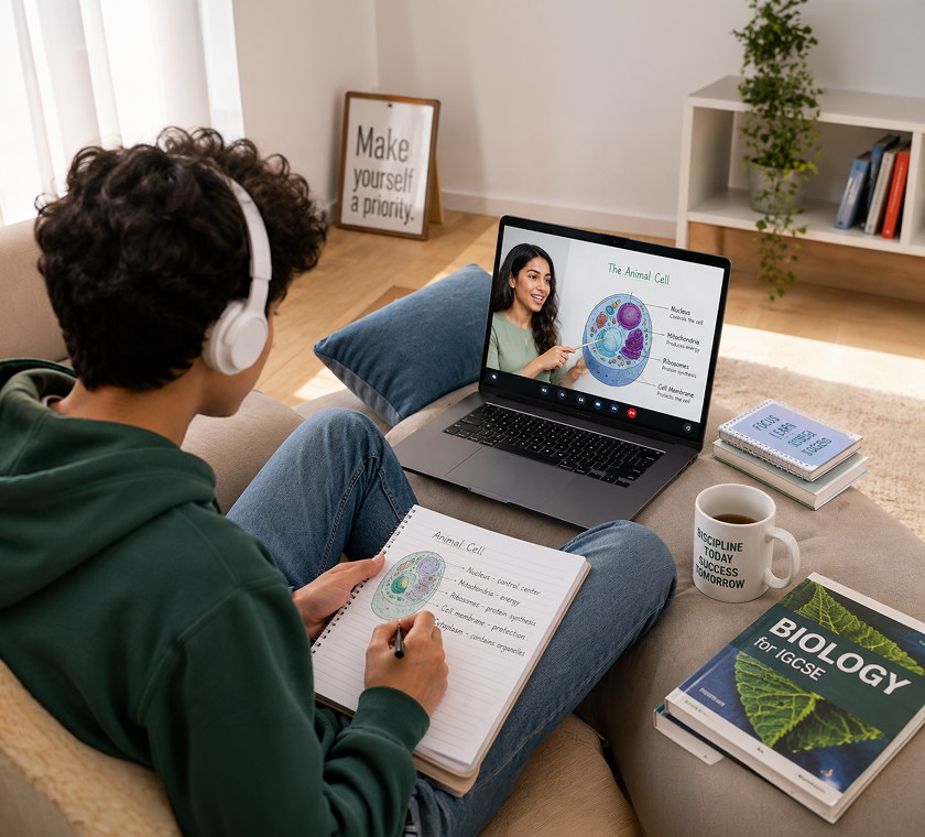 Student in an online tutoring session