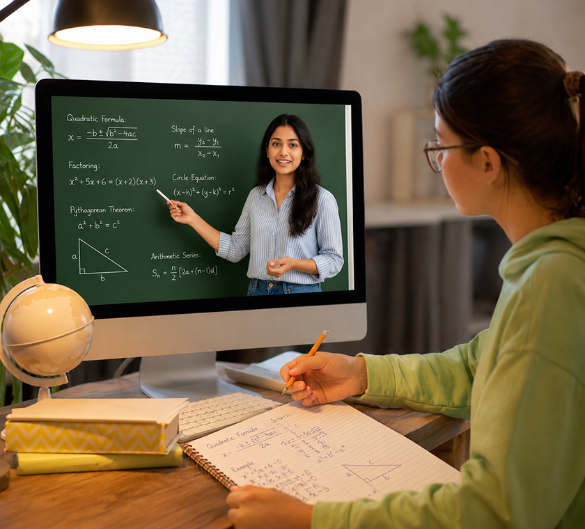 Student in an online tutoring session